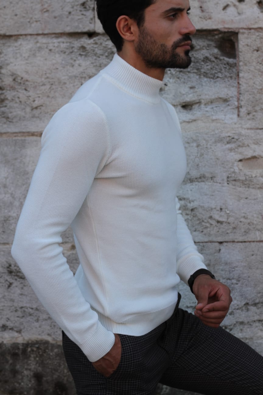 Patrick Knitted Slim-Fit Turtleneck in Ecru-baagr.myshopify.com-sweatshirts-BOJONI