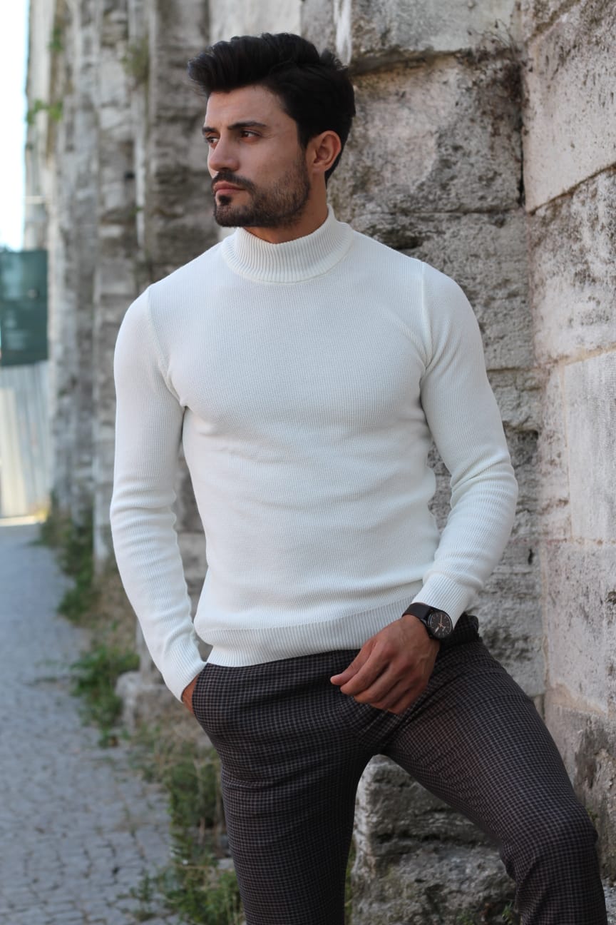 Patrick Knitted Slim-Fit Turtleneck in Ecru-baagr.myshopify.com-sweatshirts-BOJONI