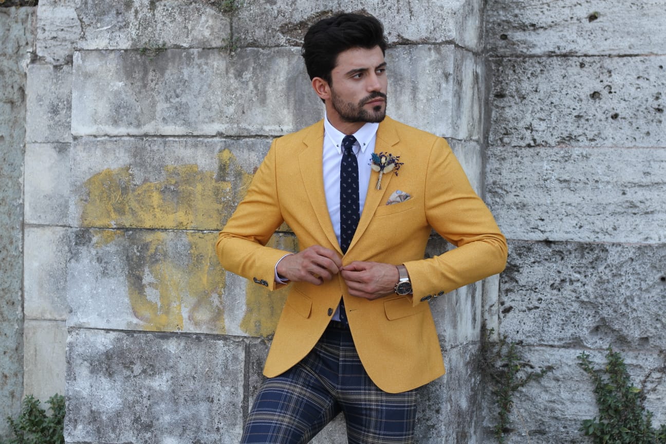 Pac Slim-Fit Jacket in Yellow-baagr.myshopify.com-blazers-BOJONI
