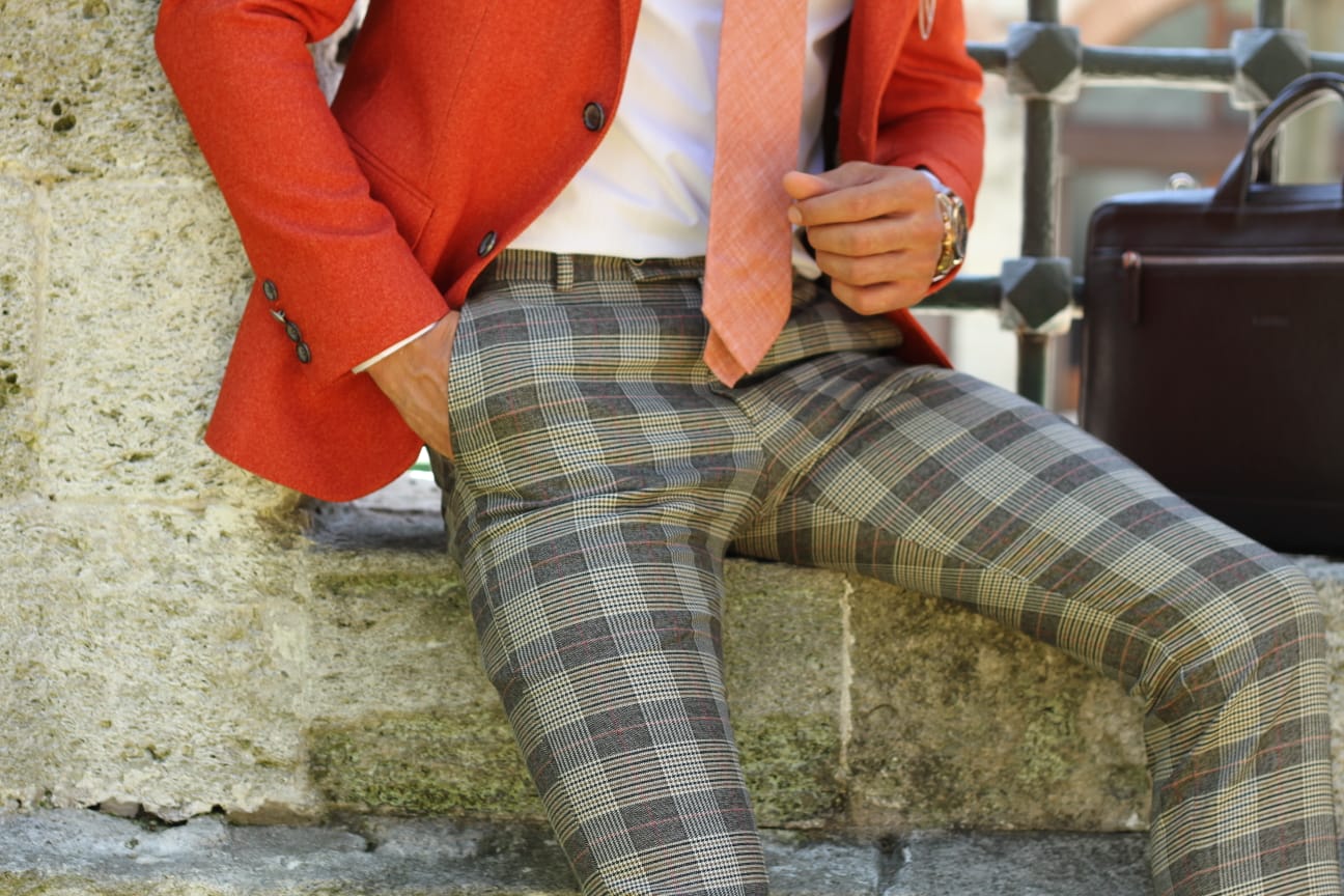 Pac Slim-Fit Plaid Pants Camel-baagr.myshopify.com-Pants-BOJONI