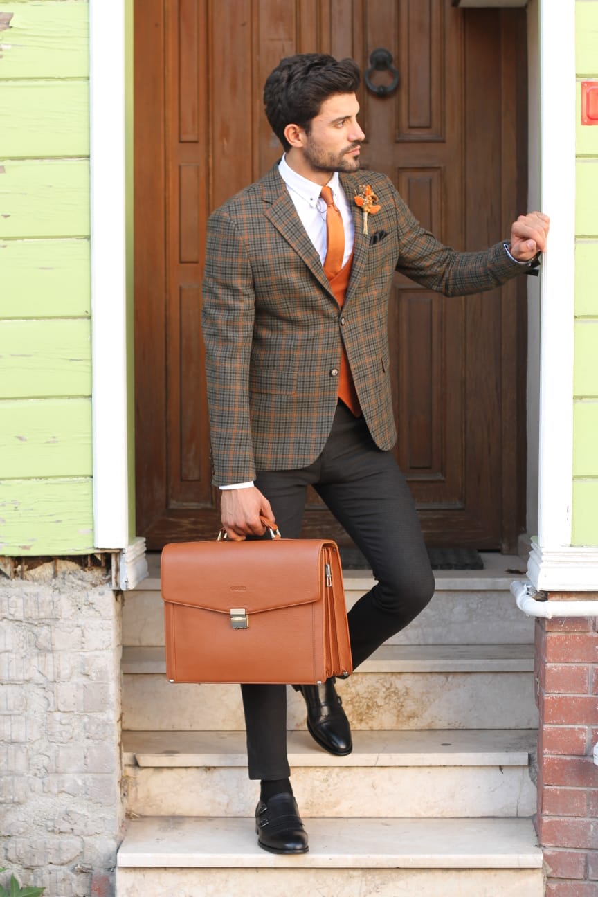 Bando Slim-Fit Wool Plaid Jacket Khaki-baagr.myshopify.com-blazers-BOJONI