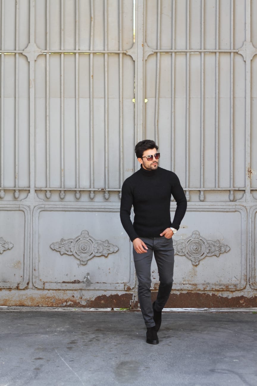 Slim-Fit Wool Turtleneck Knitwear Black-baagr.myshopify.com-sweatshirts-BOJONI