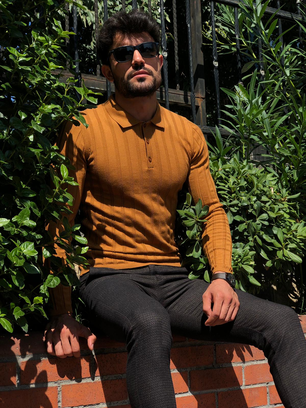 Slim-Fit Polo Sweater Camel-baagr.myshopify.com-sweatshirts-BOJONI