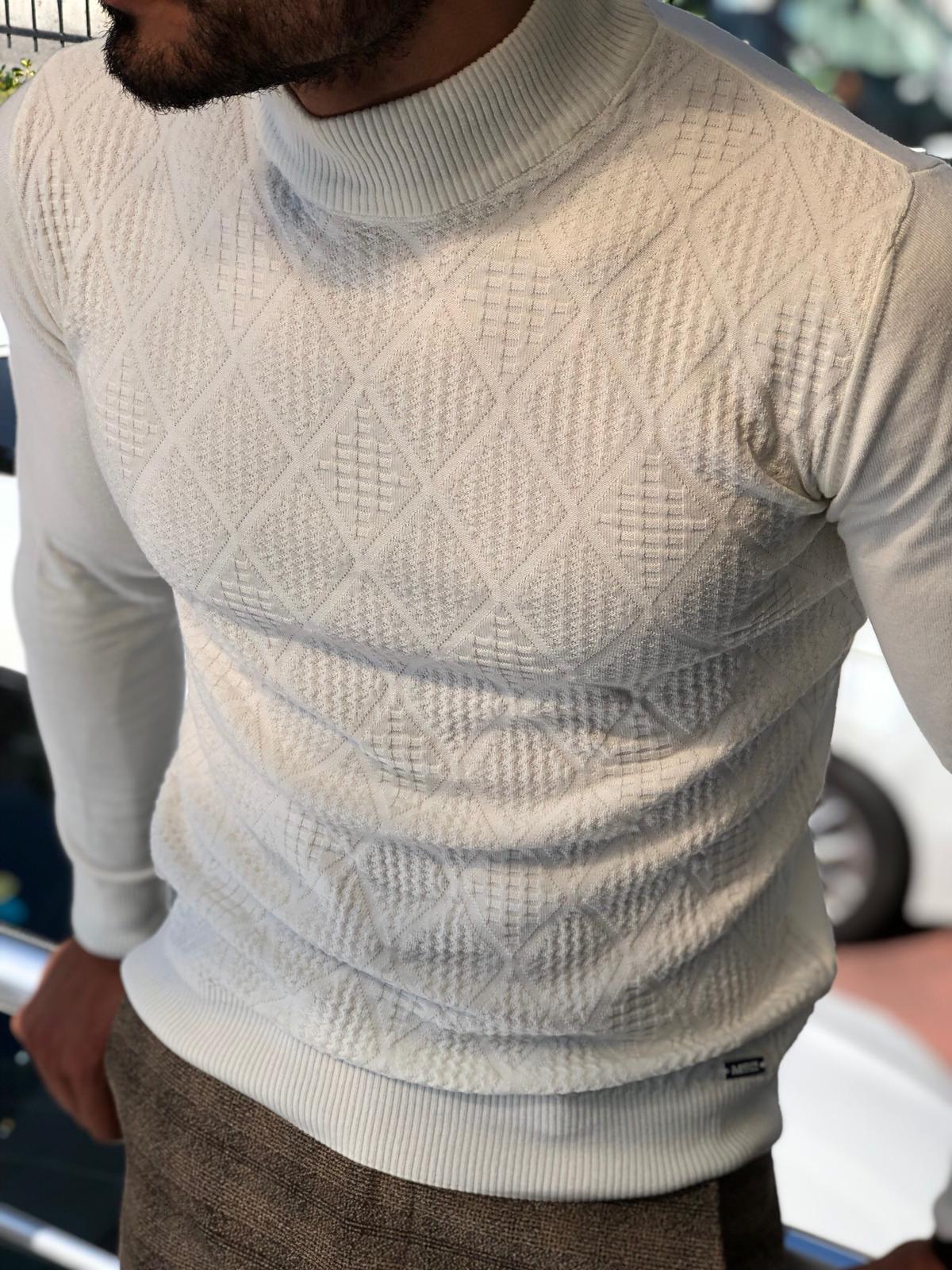 Slim-Fit Patterned Turtleneck Knitwear Ecru-baagr.myshopify.com-sweatshirts-BOJONI