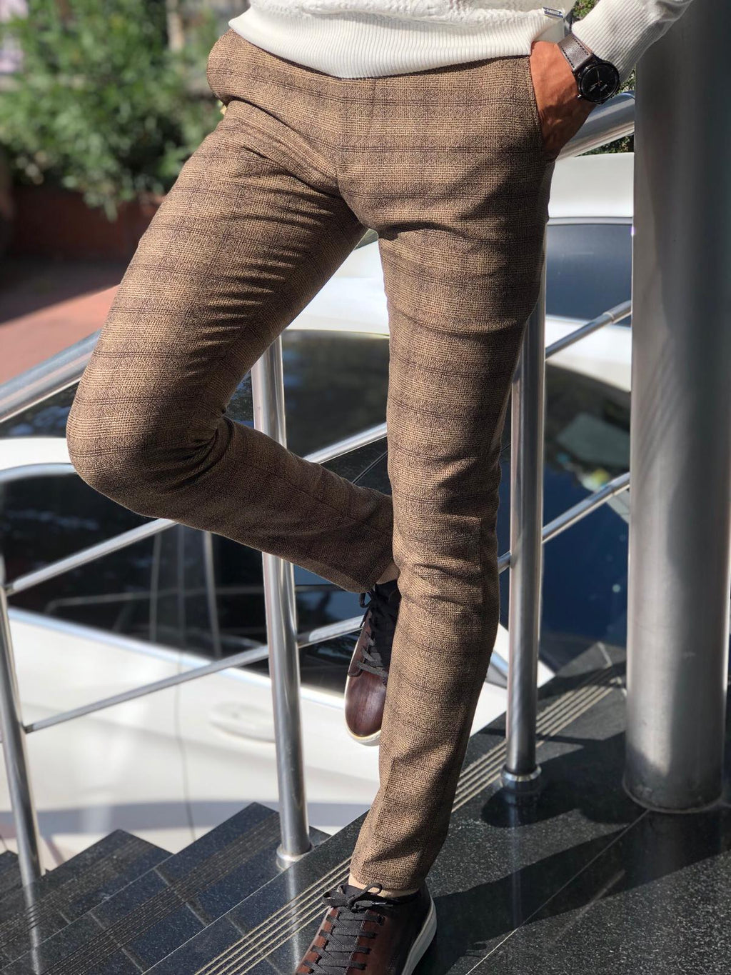 Malacan Slim-fit Pants Brown-baagr.myshopify.com-Pants-BOJONI