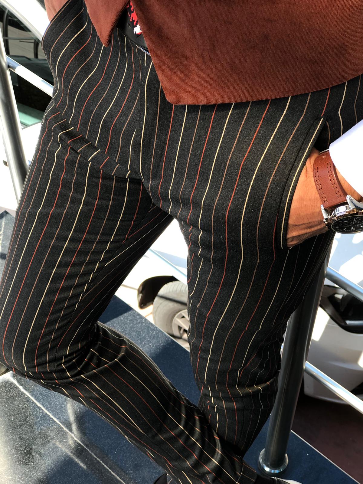 Melik Slim-fit Striped Pants Black-baagr.myshopify.com-Pants-BOJONI