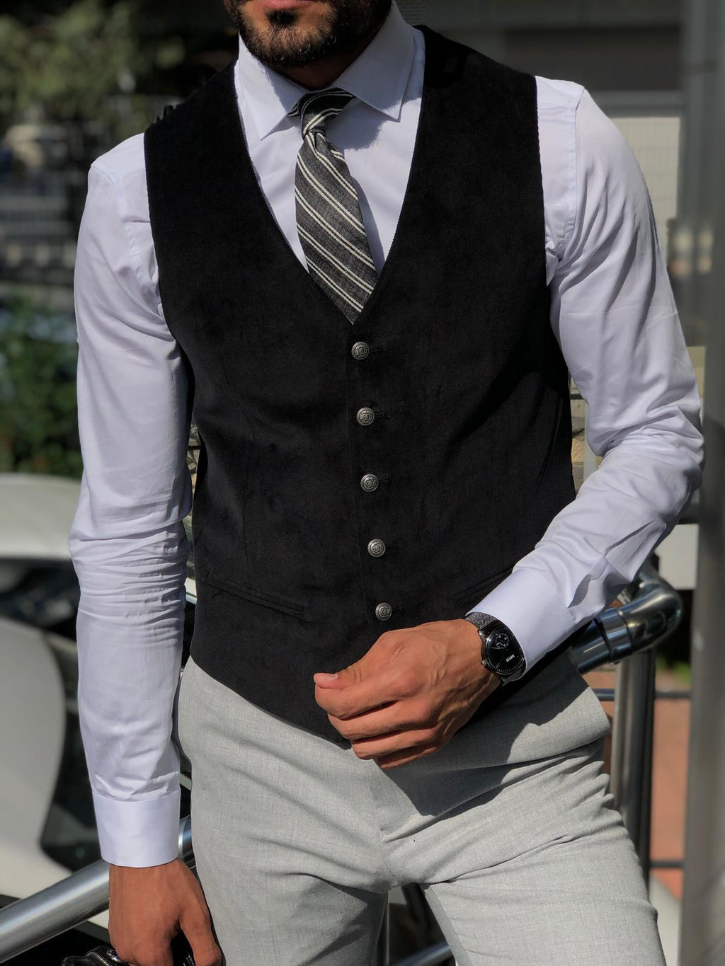 Slim-Fit Velvet Vest Black-baagr.myshopify.com-suit-BOJONI