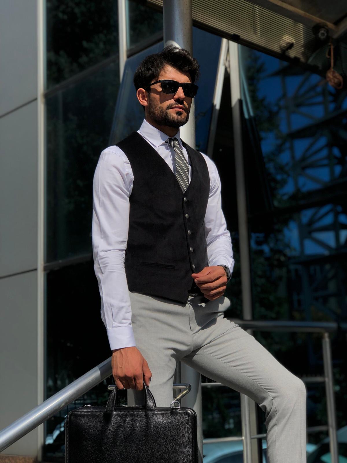 Slim-Fit Velvet Vest Black-baagr.myshopify.com-suit-BOJONI