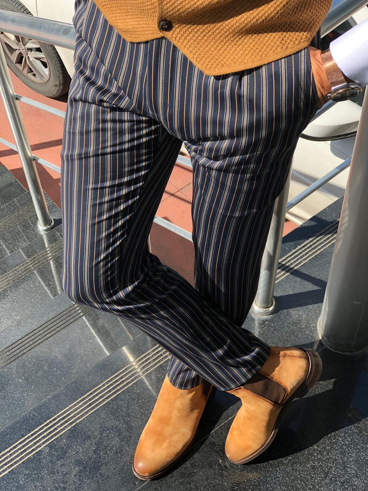 Mason Slim-Fit Striped Pants Blue-baagr.myshopify.com-Pants-BOJONI