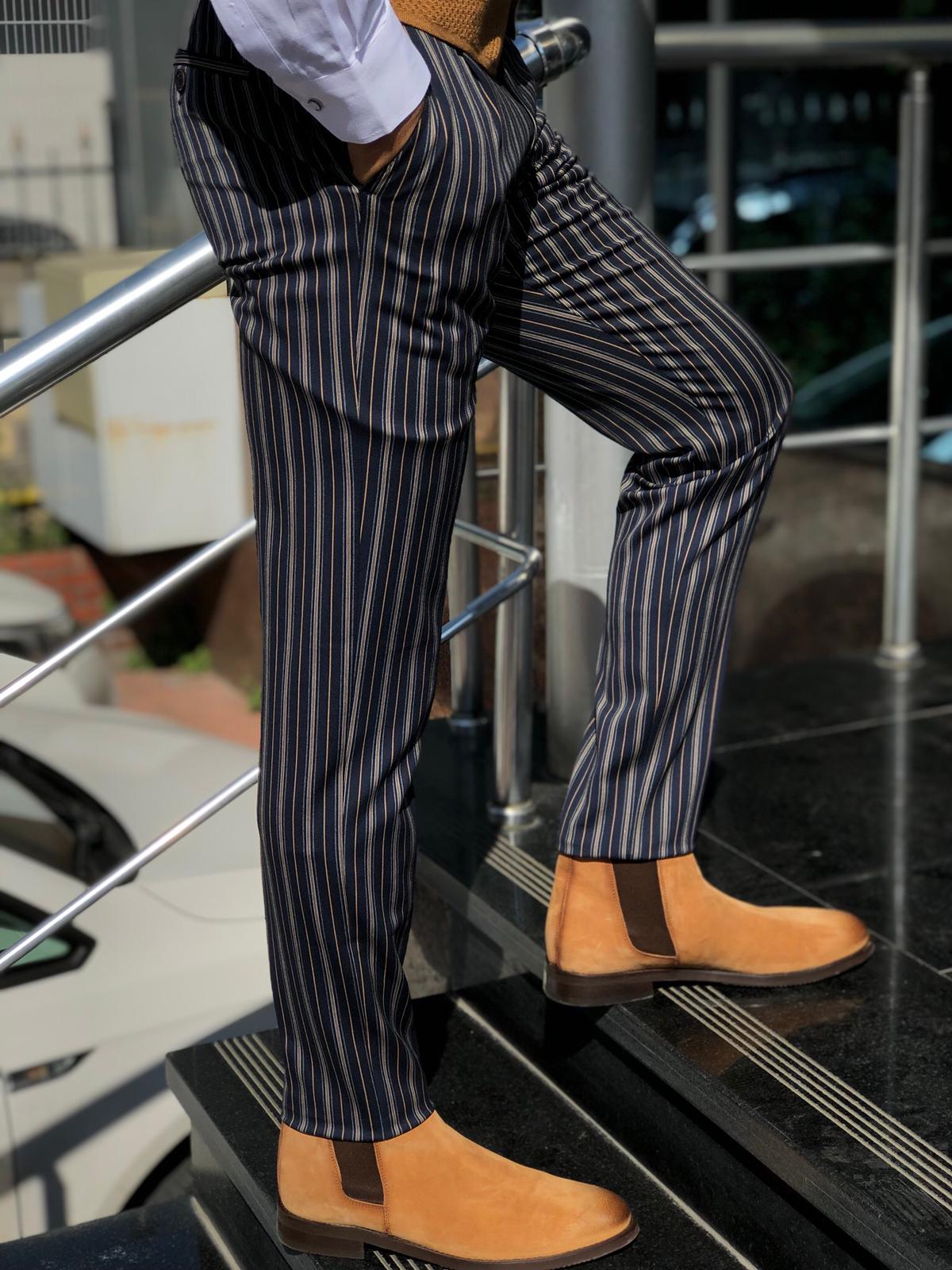 Mason Slim-Fit Striped Pants Blue-baagr.myshopify.com-Pants-BOJONI