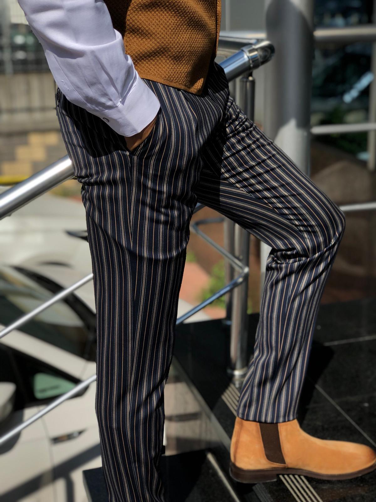 Mason Slim-Fit Striped Pants Blue-baagr.myshopify.com-Pants-BOJONI