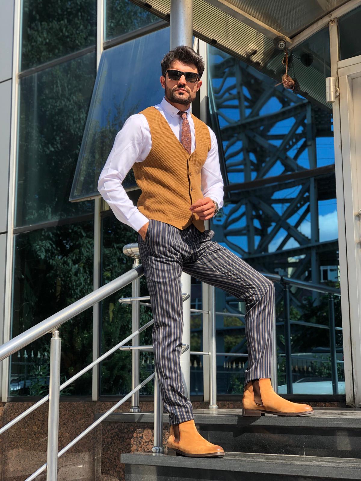 Slim-Fit Patterned Knitwear Vest Tobacco-baagr.myshopify.com-suit-BOJONI