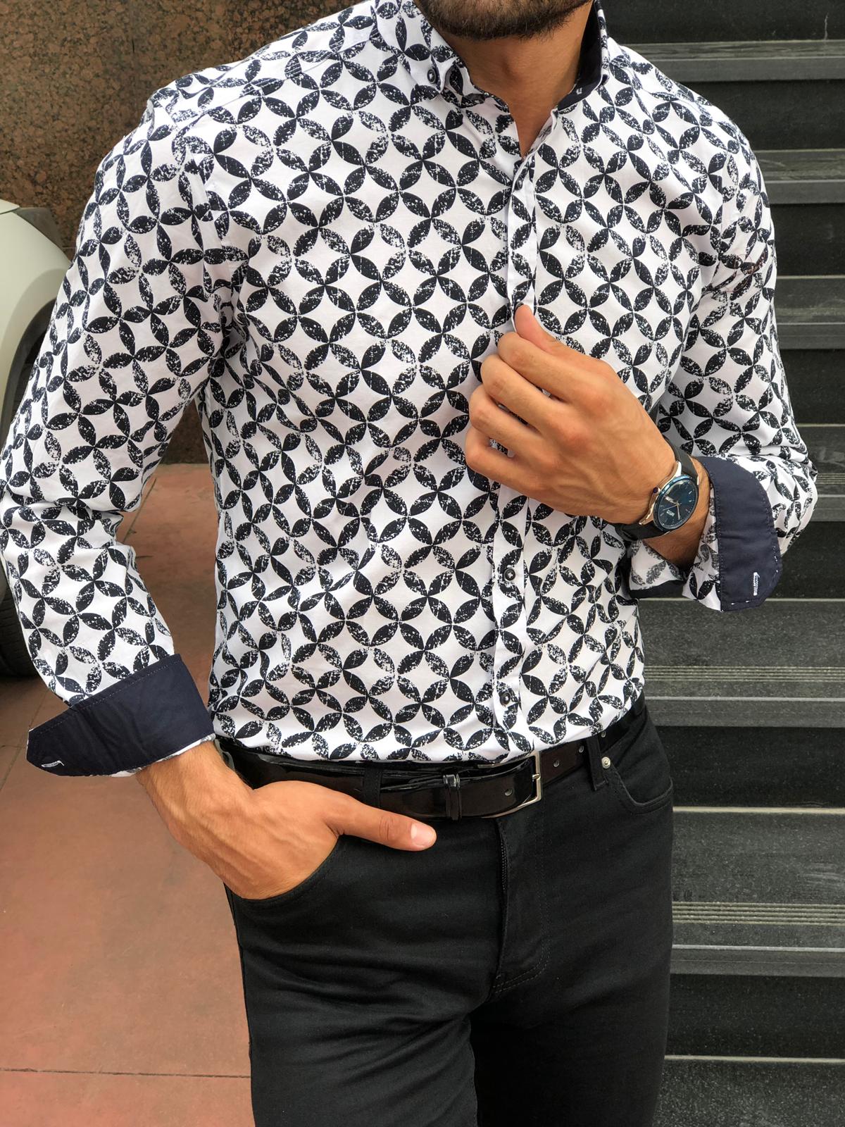 Toni Slim-Fit Patterned Shirt Black-baagr.myshopify.com-Shirt-BOJONI