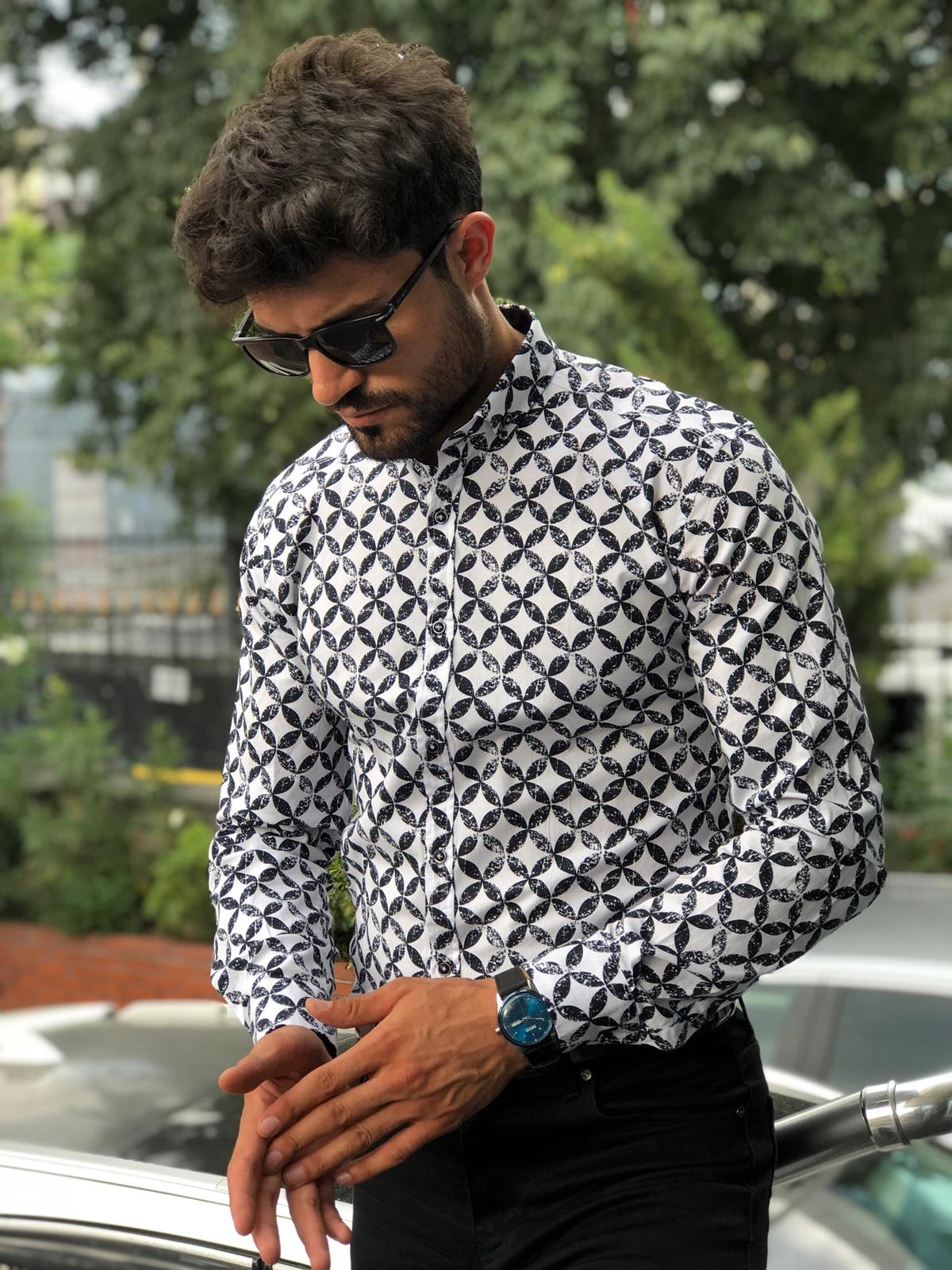 Toni Slim-Fit Patterned Shirt Black-baagr.myshopify.com-Shirt-BOJONI