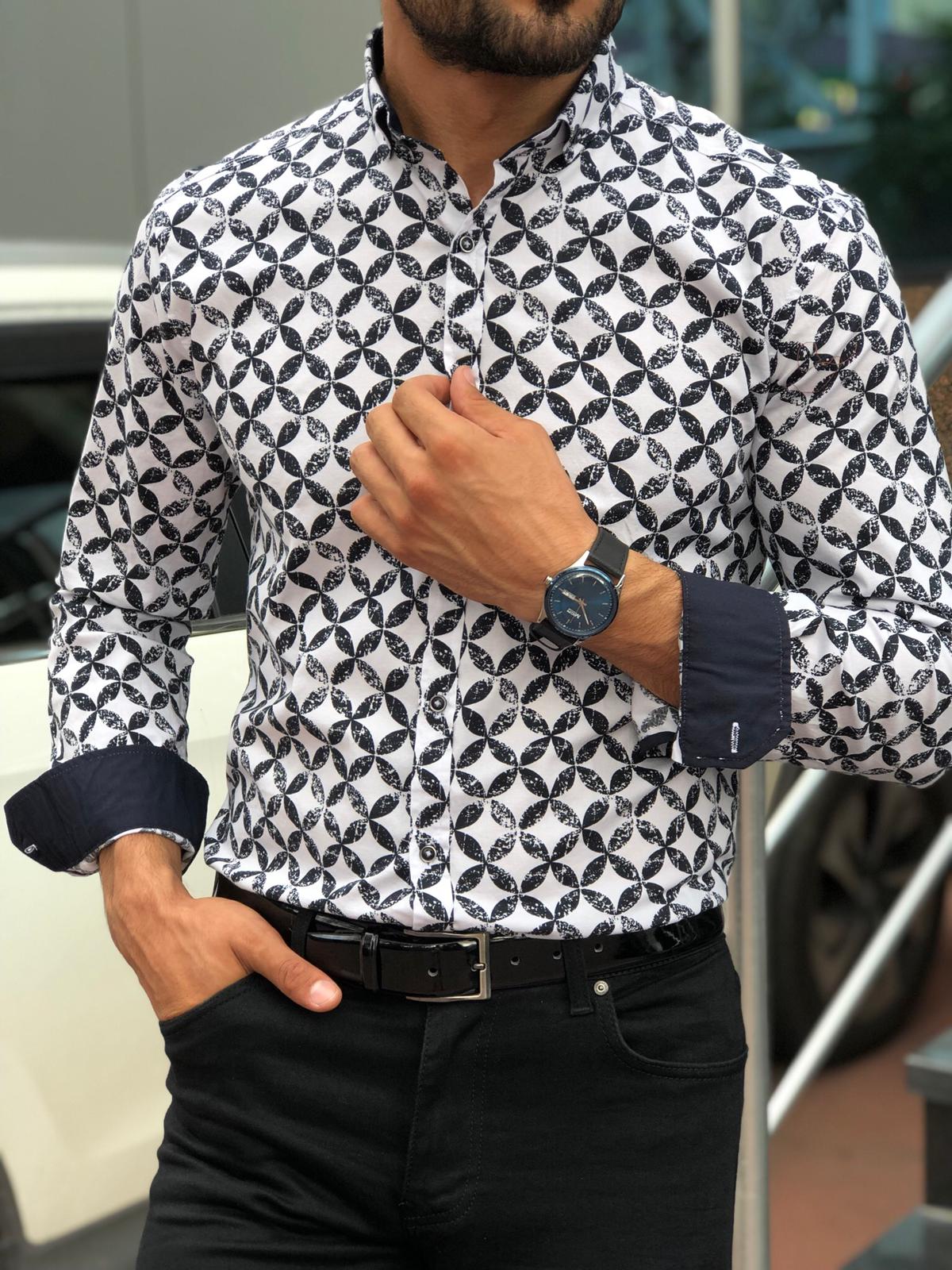 Toni Slim-Fit Patterned Shirt Black-baagr.myshopify.com-Shirt-BOJONI