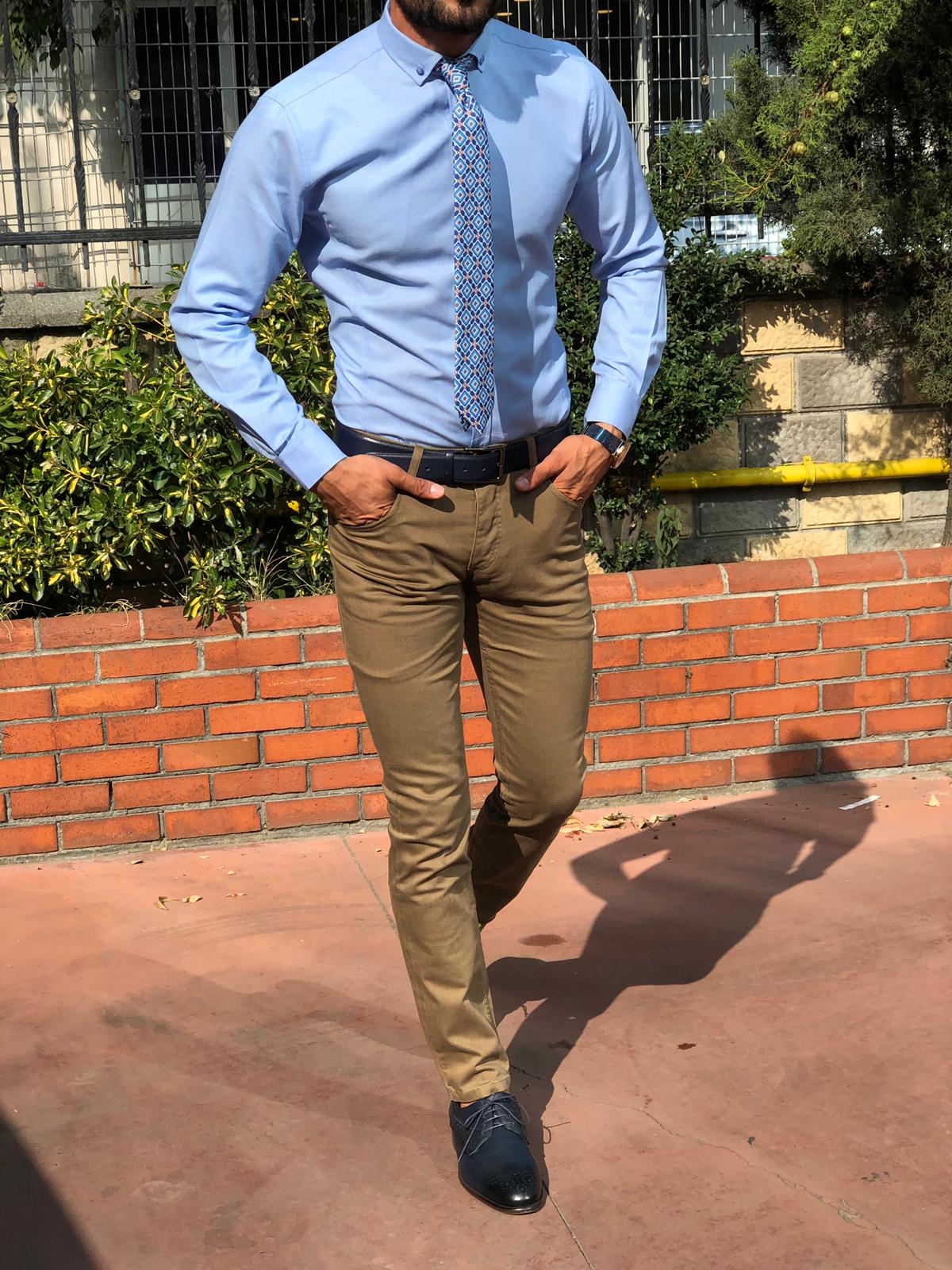 Slim-Fit Button Collar Shirt Blue-baagr.myshopify.com-Shirt-BOJONI