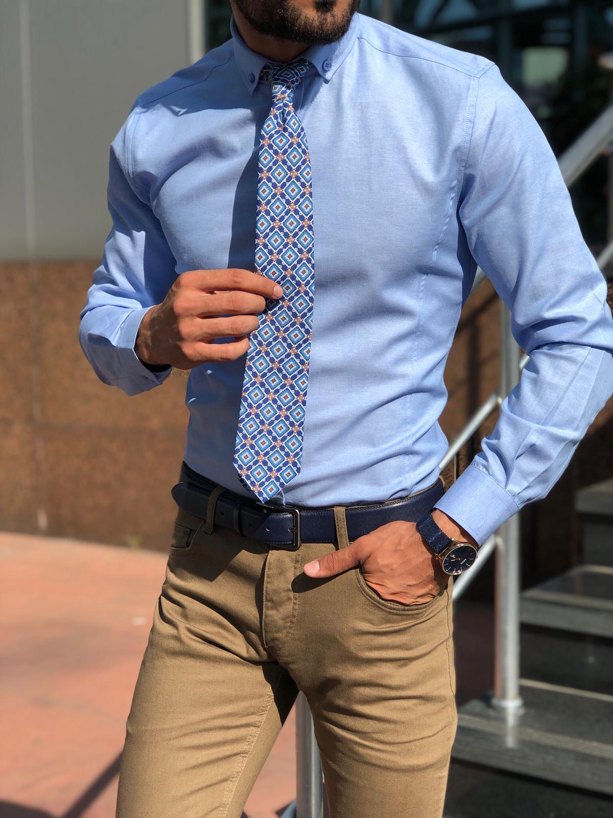 Slim-Fit Button Collar Shirt Blue-baagr.myshopify.com-Shirt-BOJONI