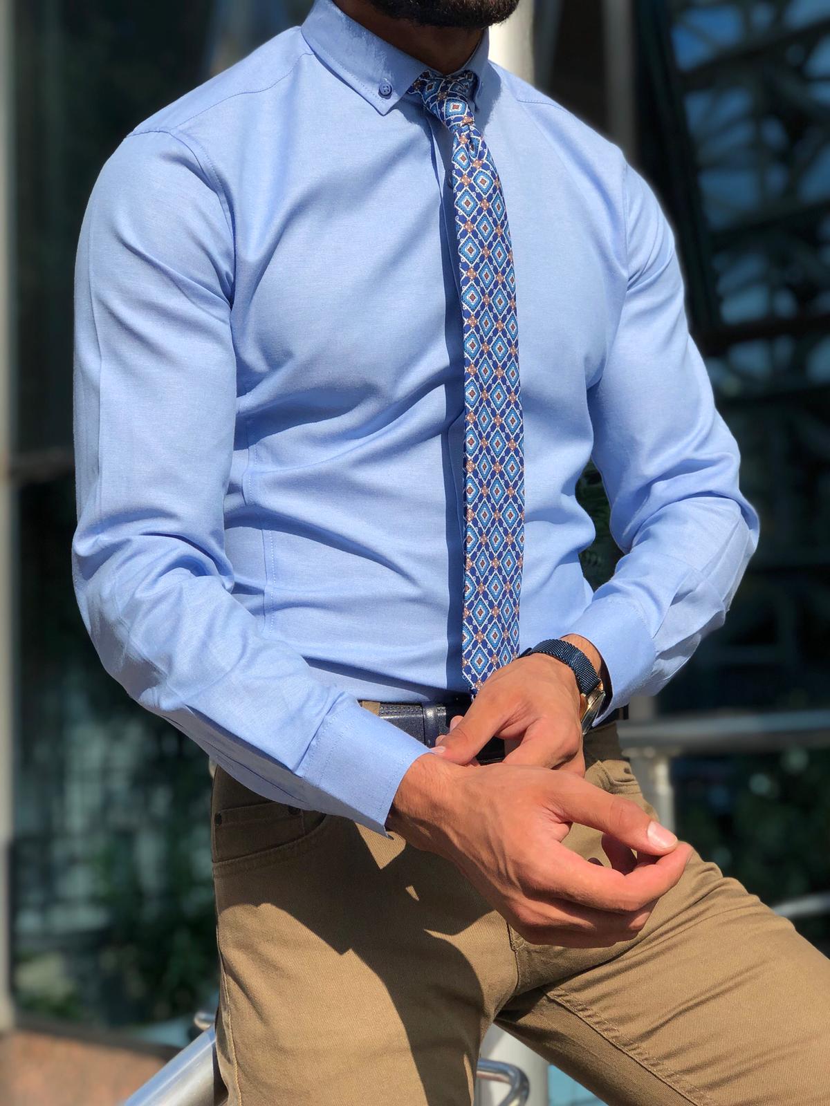 Slim-Fit Button Collar Shirt Blue-baagr.myshopify.com-Shirt-BOJONI