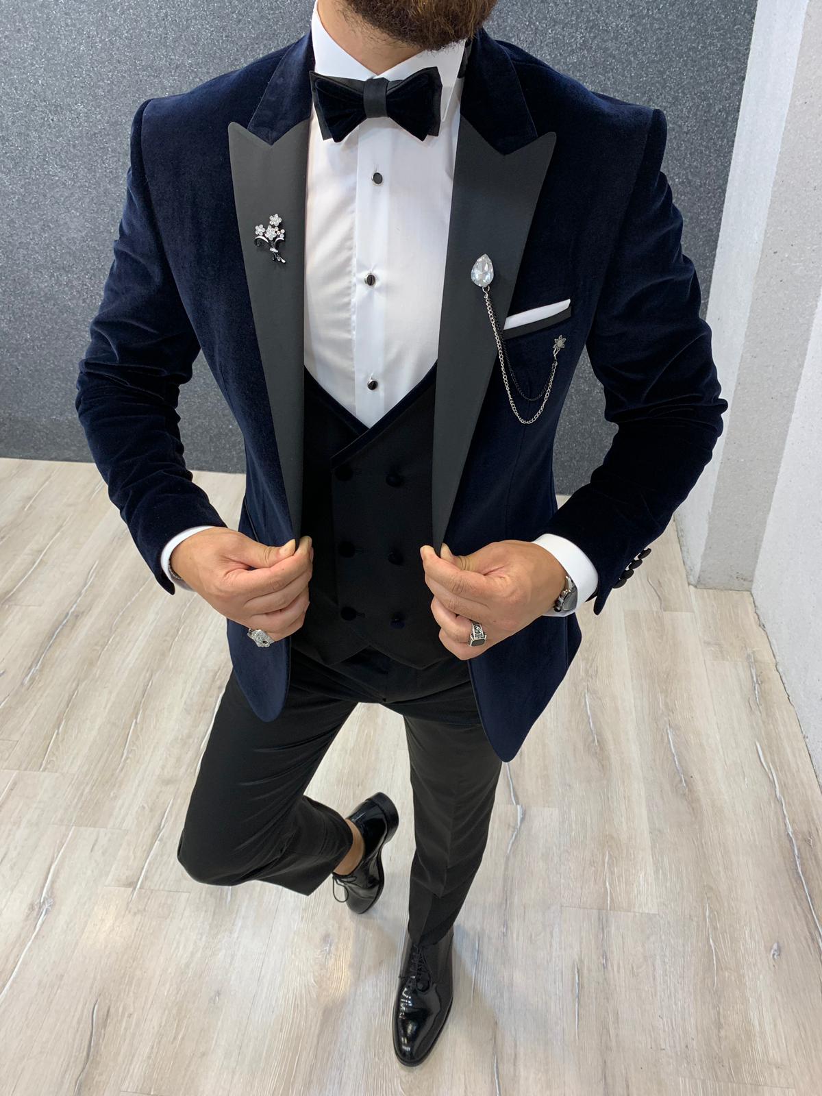 Mans Slim Fit Tuxedo Navy Blue-baagr.myshopify.com-1-brabion