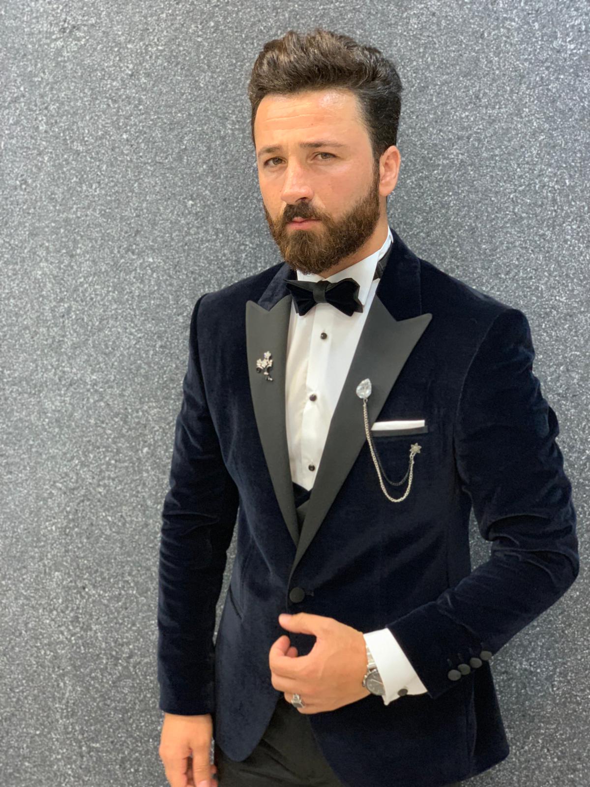 Mans Slim Fit Tuxedo Navy Blue-baagr.myshopify.com-1-brabion