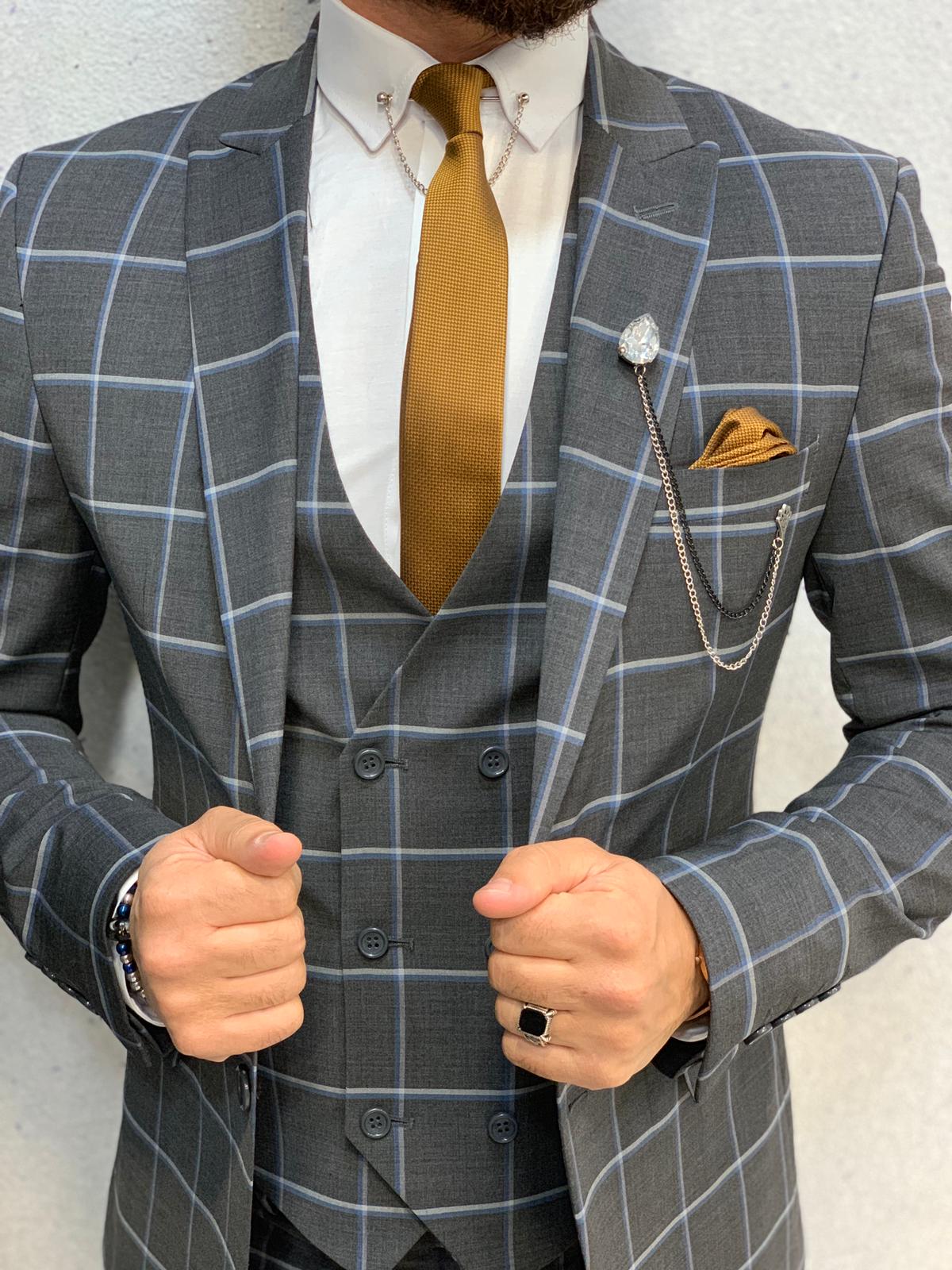 Cris Slim Fit Plaid Suit Navy-baagr.myshopify.com-1-BOJONI