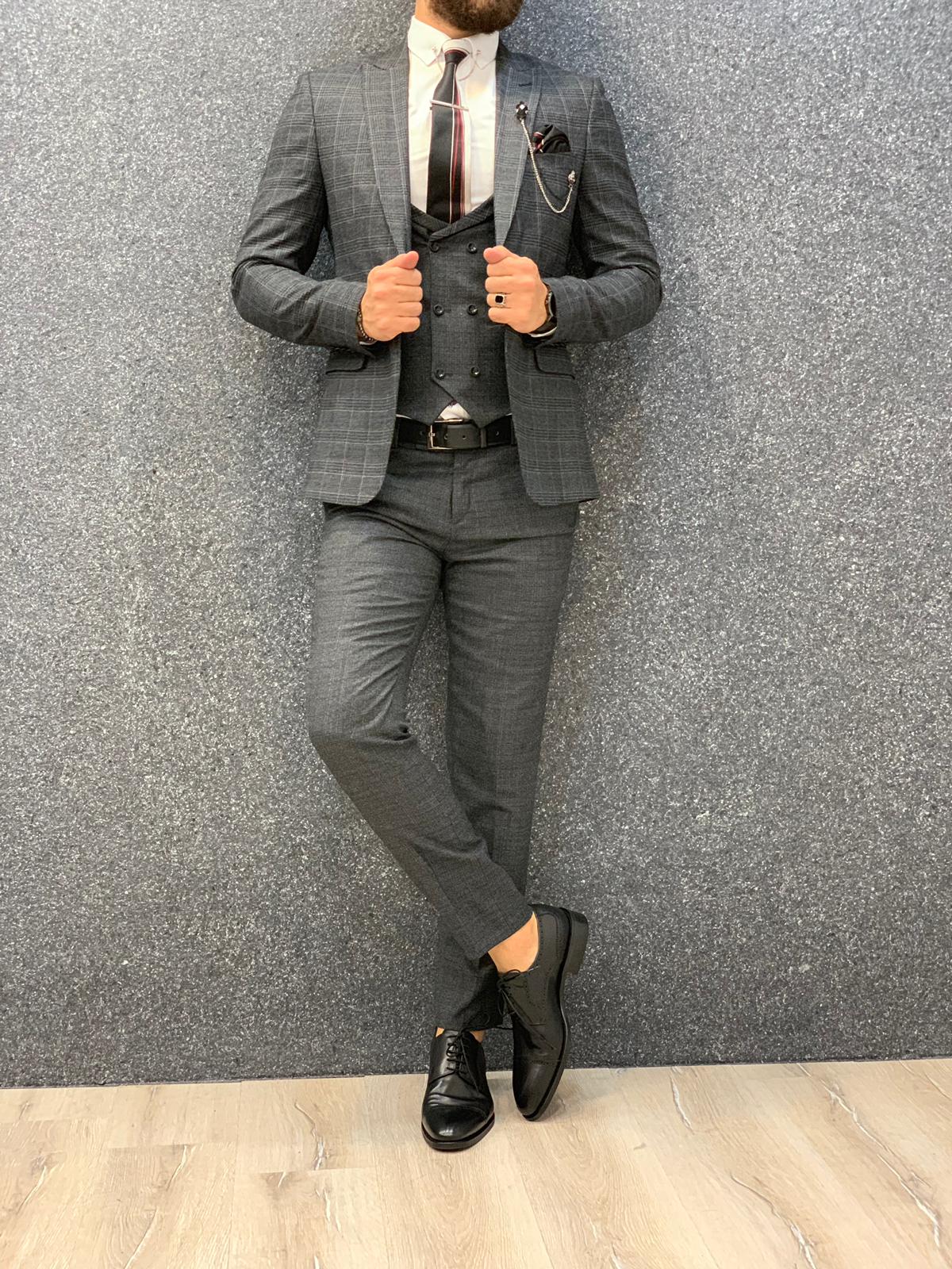 Louis Slim Fit Plaid Suit Dark Gray-baagr.myshopify.com-1-BOJONI