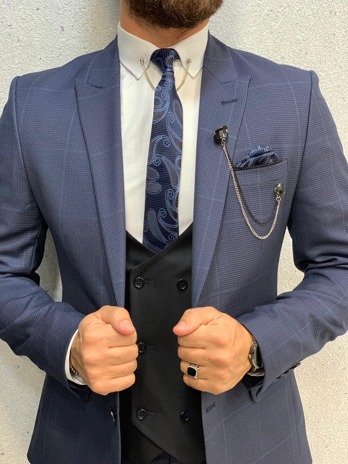 Kinda  Slim Fit Plaid Suit Navy-baagr.myshopify.com-1-BOJONI