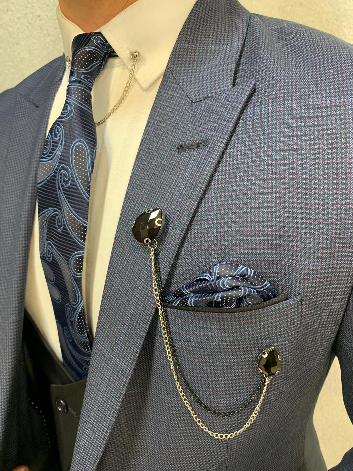 Kinda  Slim Fit Plaid Suit Navy-baagr.myshopify.com-1-BOJONI