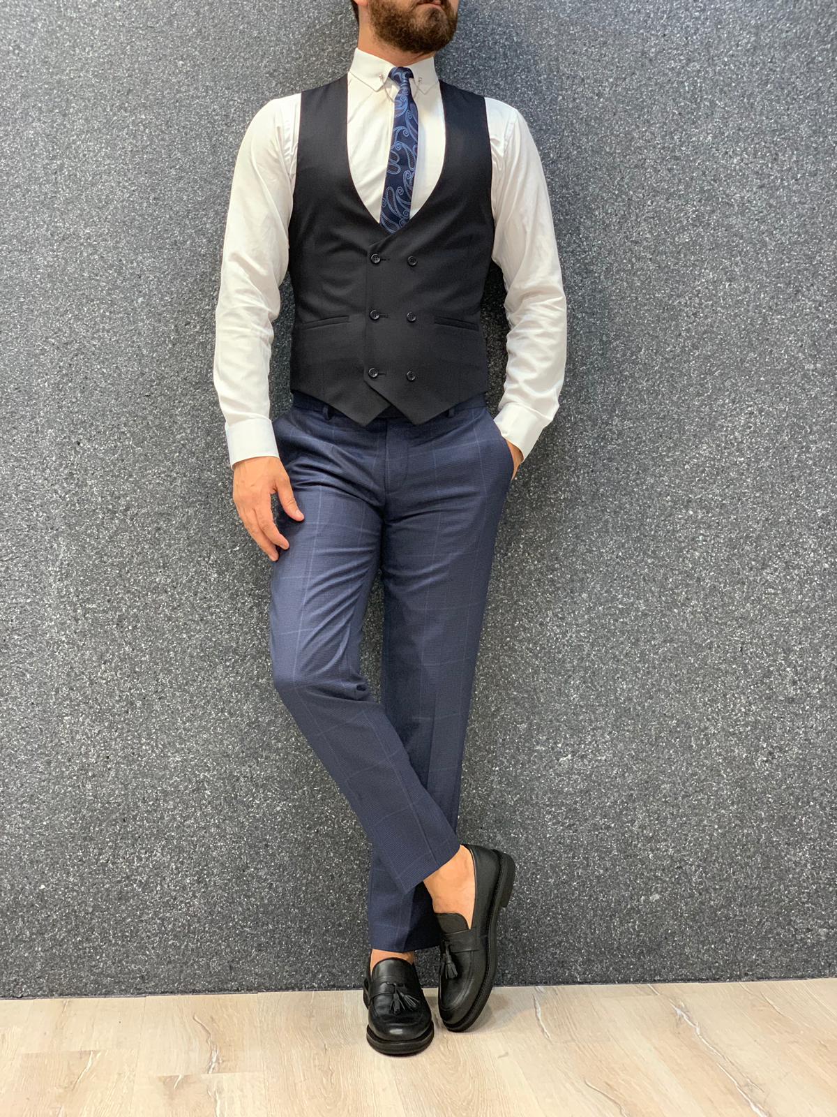 Kinda  Slim Fit Plaid Suit Navy-baagr.myshopify.com-1-BOJONI