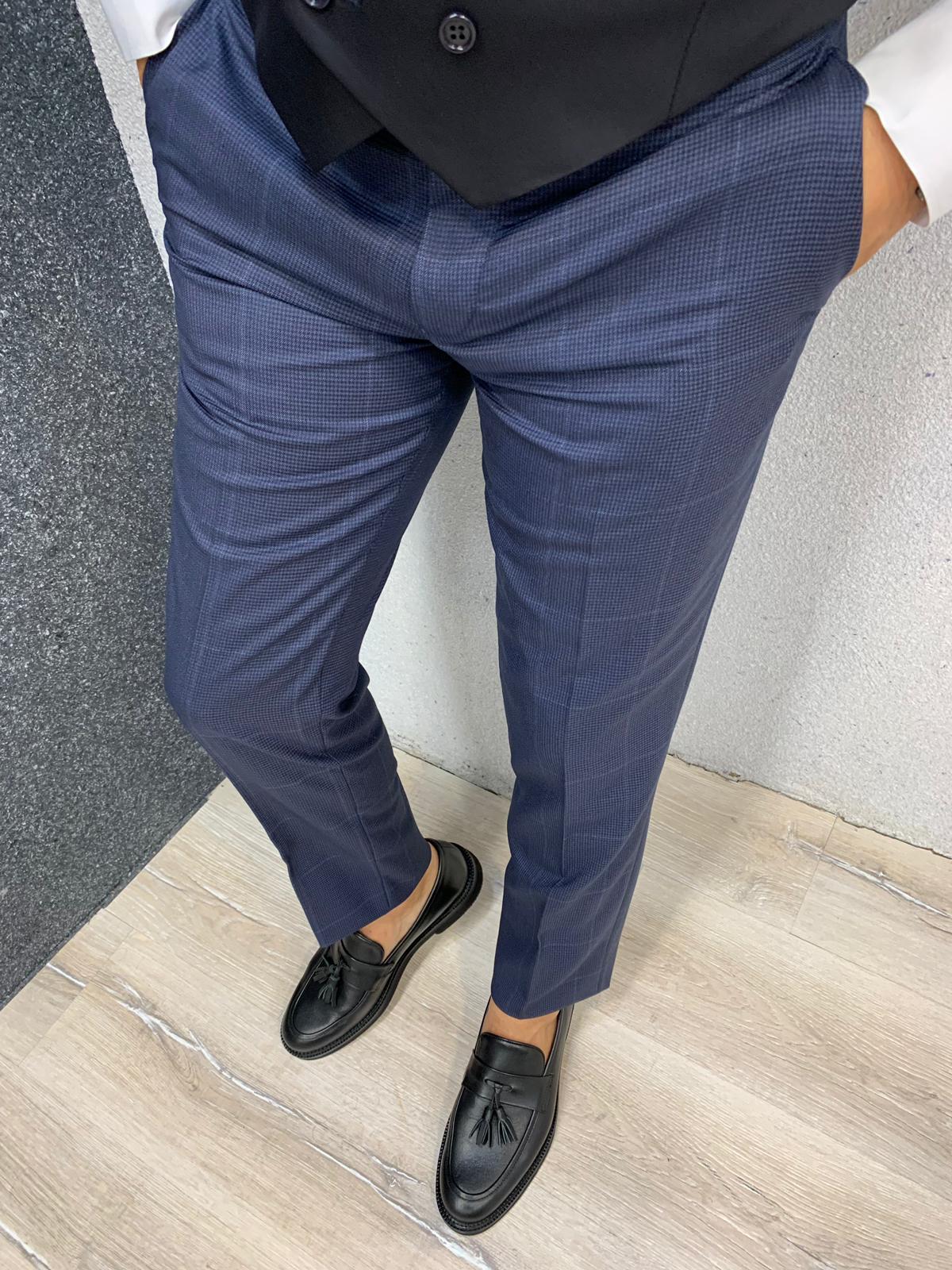 Kinda  Slim Fit Plaid Suit Navy-baagr.myshopify.com-1-BOJONI