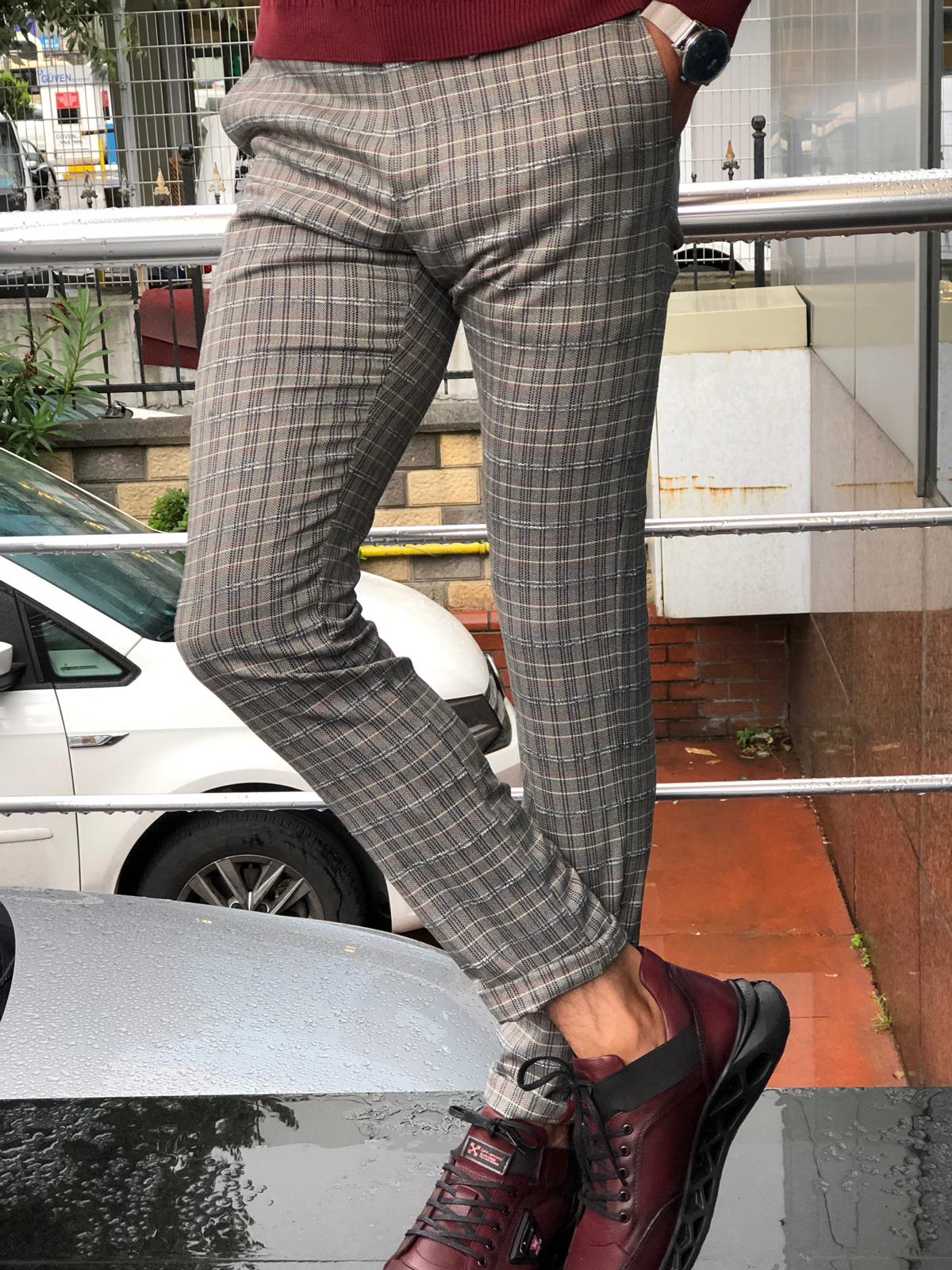 Major Slim-Fit Plaid Pants Gray-baagr.myshopify.com-Pants-BOJONI