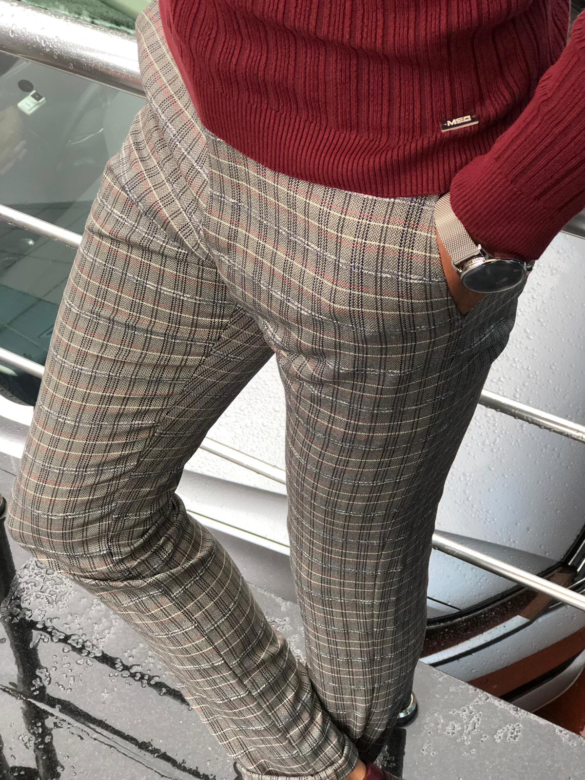 Major Slim-Fit Plaid Pants Gray-baagr.myshopify.com-Pants-BOJONI