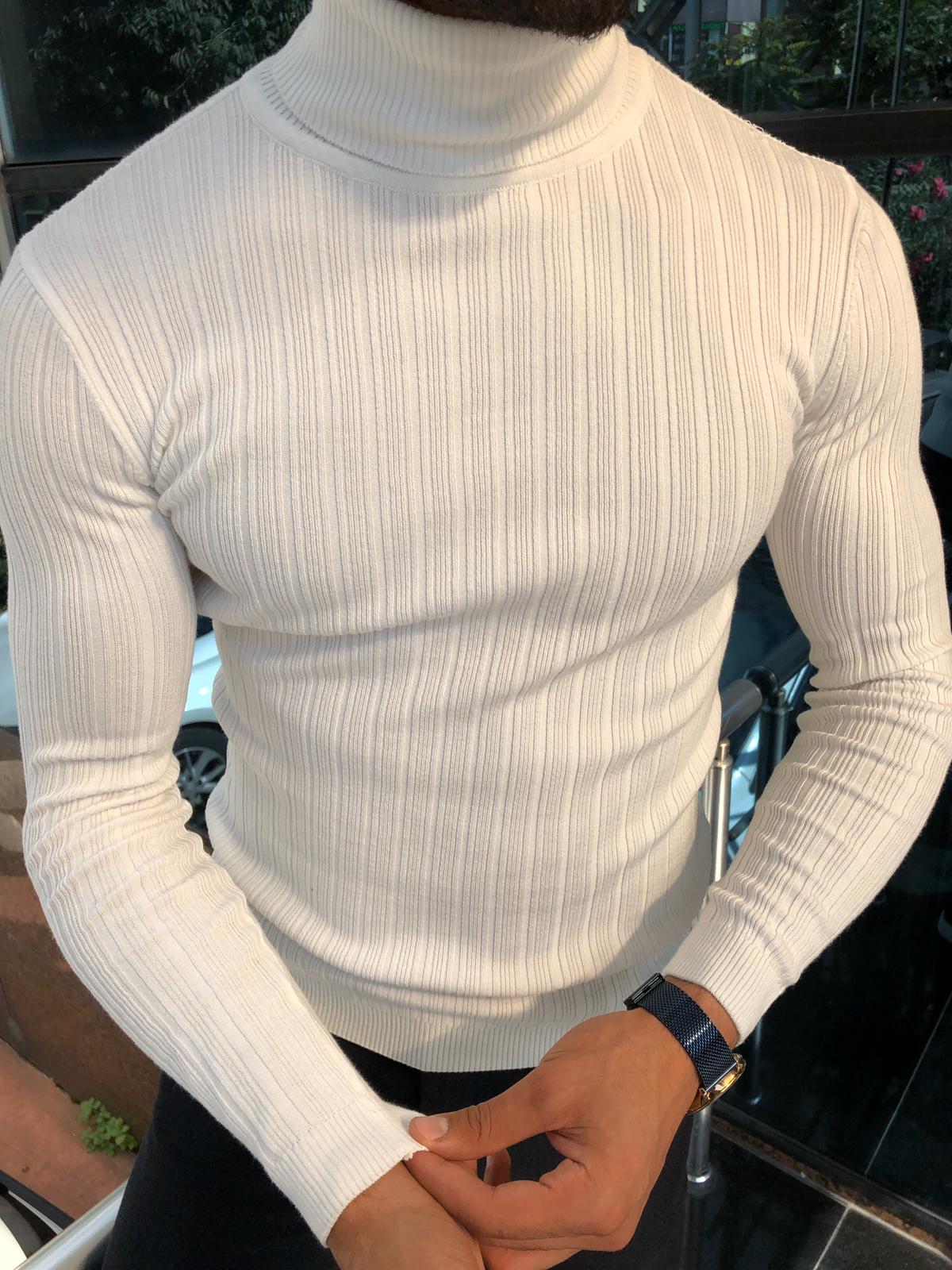 Santo Slim-Fit Turtleneck Knitwear White-baagr.myshopify.com-sweatshirts-BOJONI
