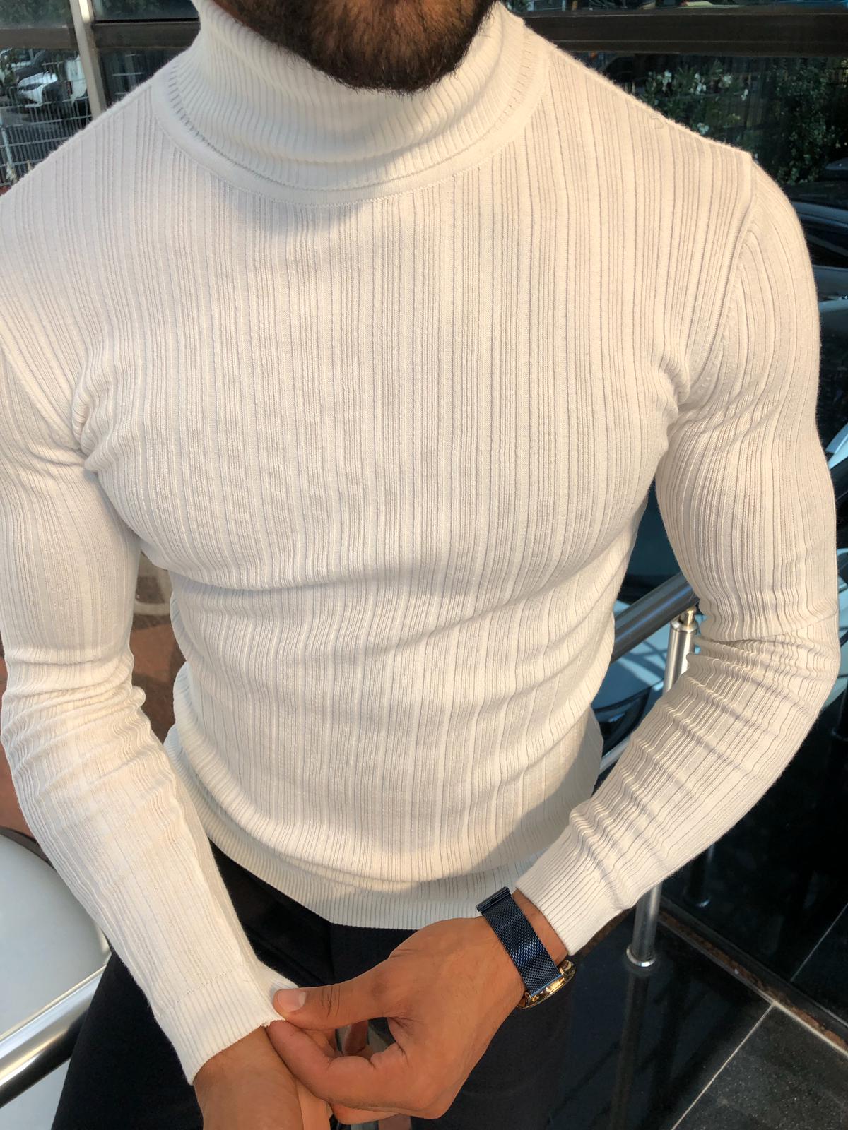 Santo Slim-Fit Turtleneck Knitwear White-baagr.myshopify.com-sweatshirts-BOJONI