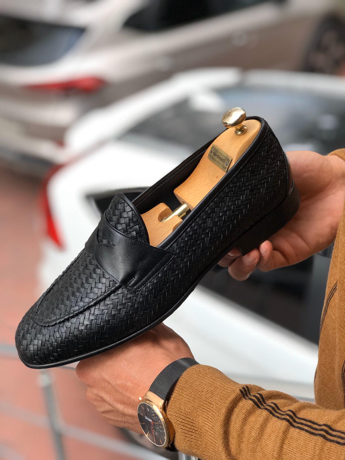 Knitted Leather Sardinelli Loafers Black-baagr.myshopify.com-shoes2-BOJONI