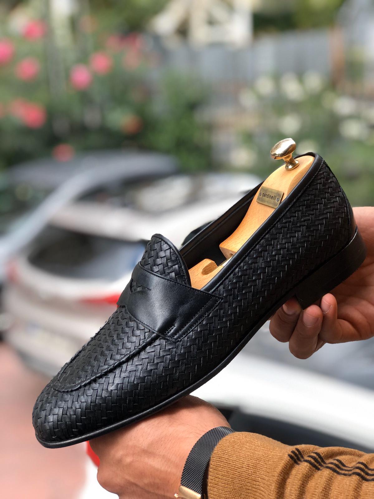 Knitted Leather Sardinelli Loafers Black-baagr.myshopify.com-shoes2-BOJONI