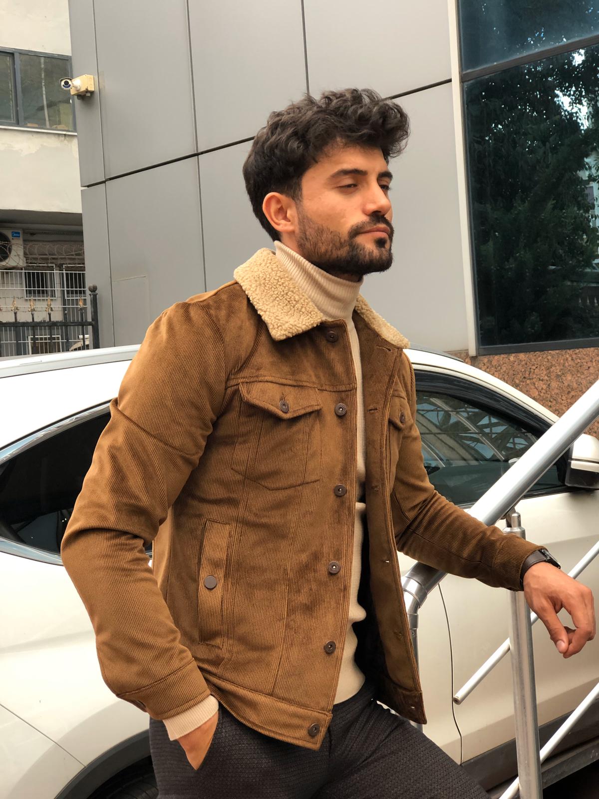 Calvin Slim-Fit Velvet Striped Coats Brown-baagr.myshopify.com-Jacket-BOJONI