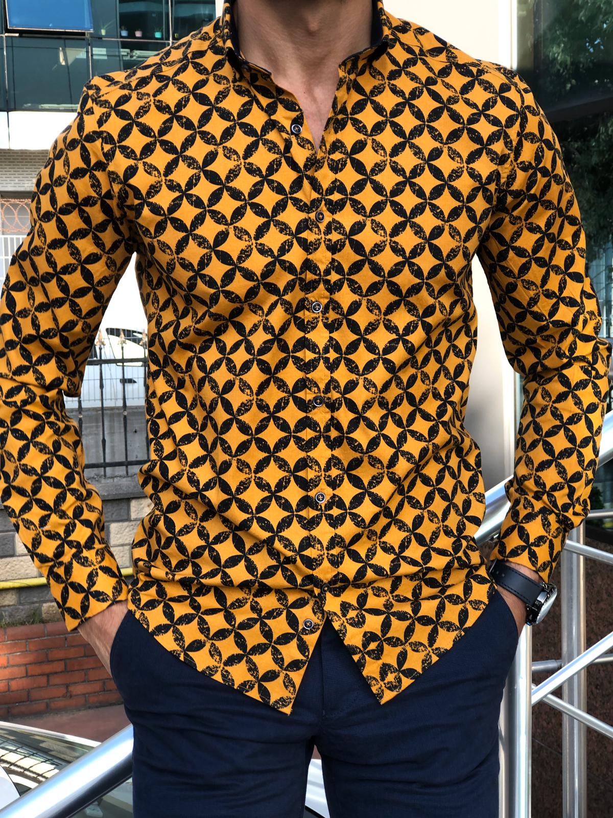 Bumb Slim-Fit Patterned Shirt Yellow-baagr.myshopify.com-Shirt-BOJONI