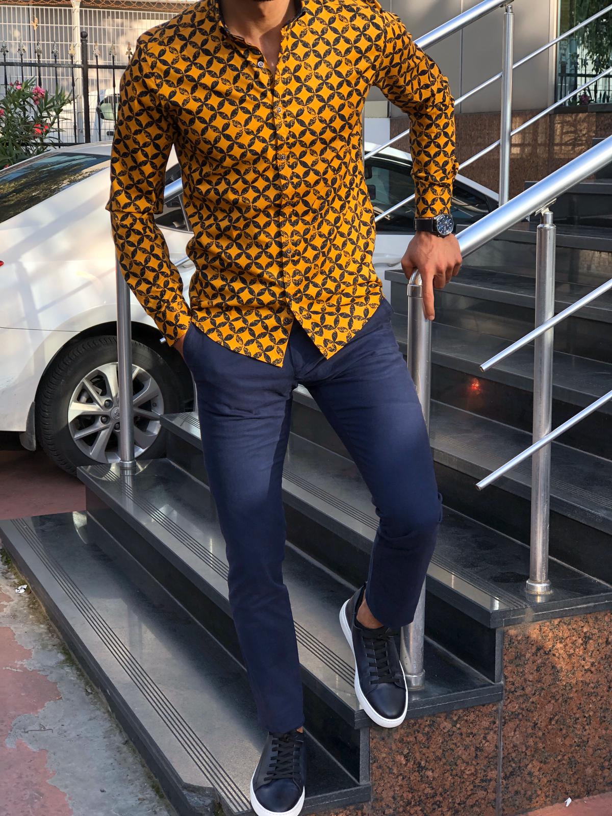 Bumb Slim-Fit Patterned Shirt Yellow-baagr.myshopify.com-Shirt-BOJONI