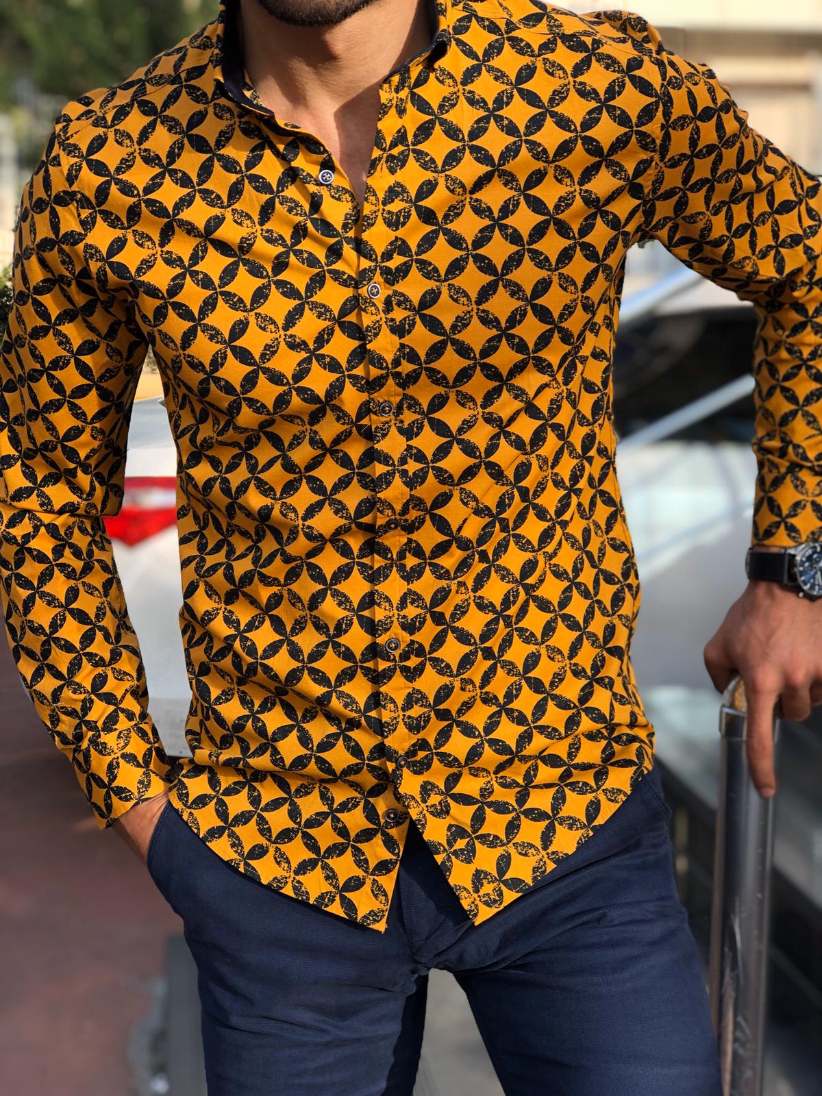 Bumb Slim-Fit Patterned Shirt Yellow-baagr.myshopify.com-Shirt-BOJONI