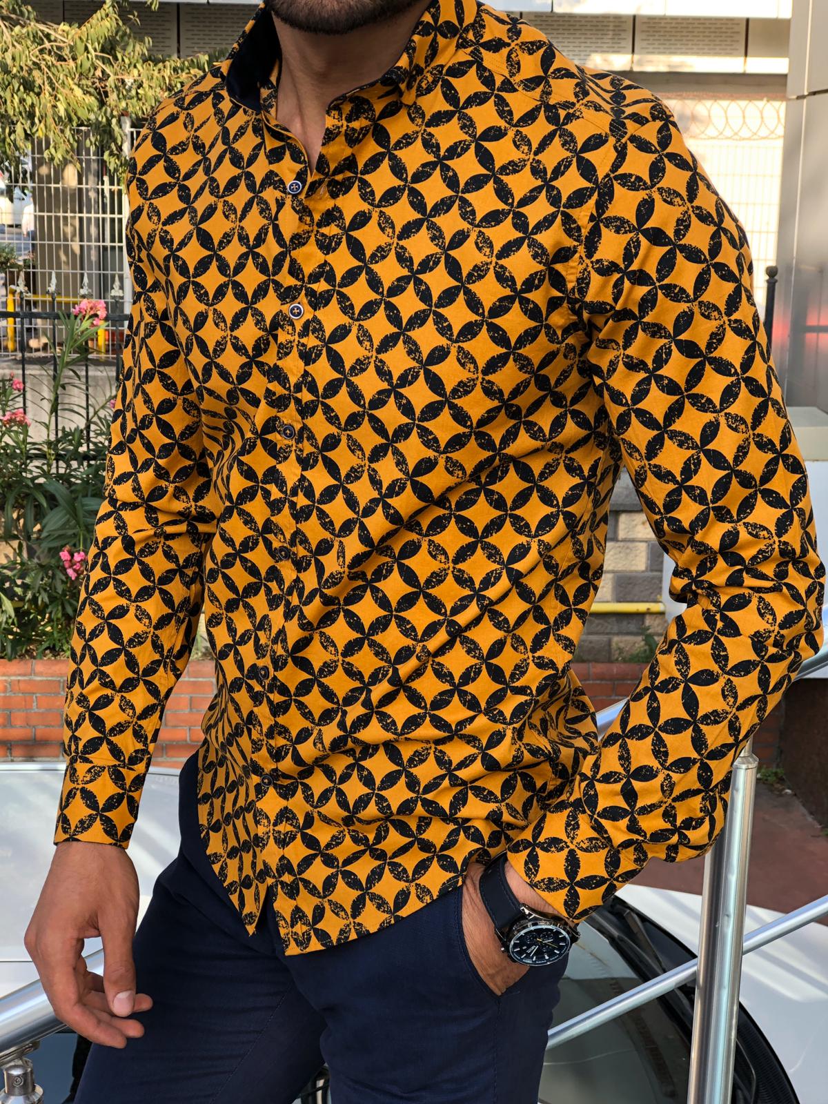 Bumb Slim-Fit Patterned Shirt Yellow-baagr.myshopify.com-Shirt-BOJONI