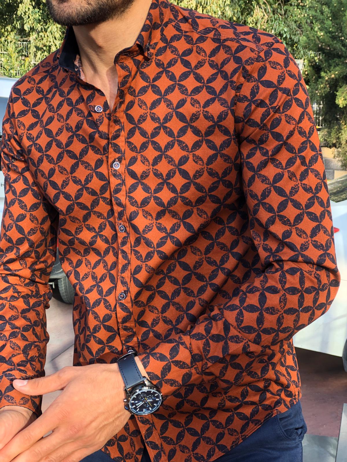 Bumb Slim-Fit Patterned Shirt Tile-baagr.myshopify.com-Shirt-BOJONI