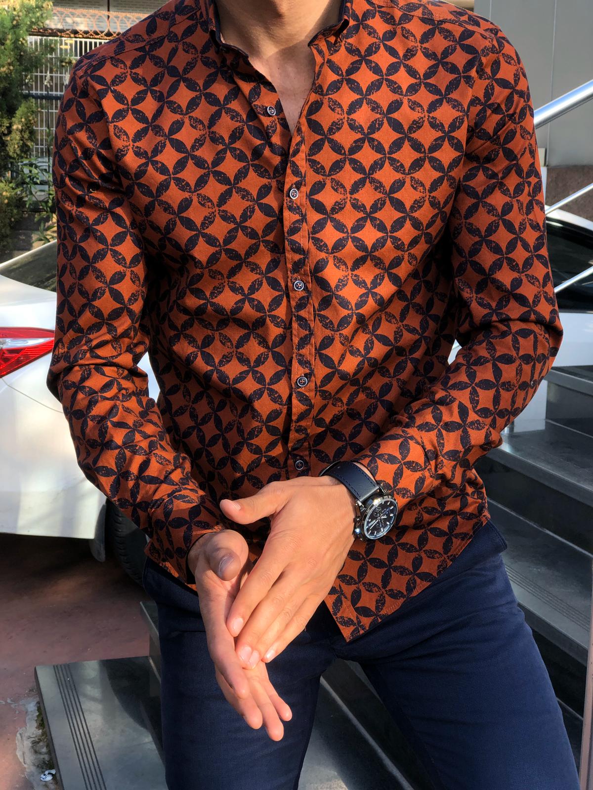 Bumb Slim-Fit Patterned Shirt Tile-baagr.myshopify.com-Shirt-BOJONI