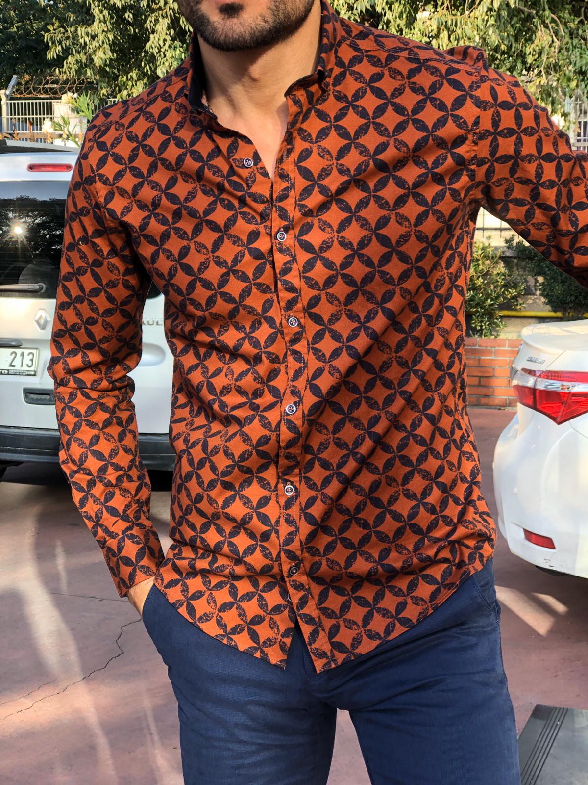 Bumb Slim-Fit Patterned Shirt Tile-baagr.myshopify.com-Shirt-BOJONI