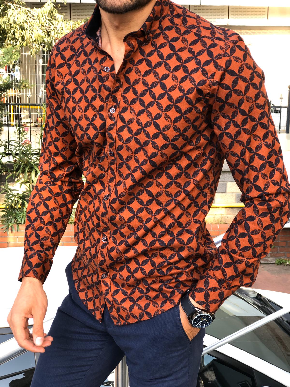 Bumb Slim-Fit Patterned Shirt Tile-baagr.myshopify.com-Shirt-BOJONI