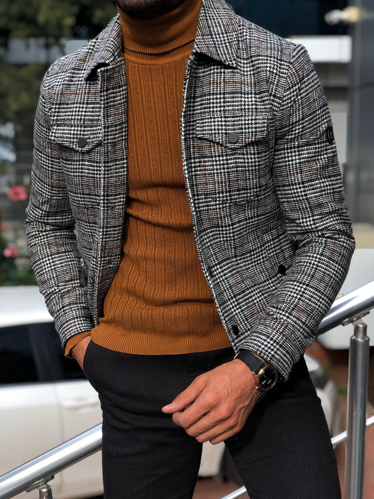 Alonso Slim-Fit Wool Plaid Coat Black-baagr.myshopify.com-Jacket-BOJONI