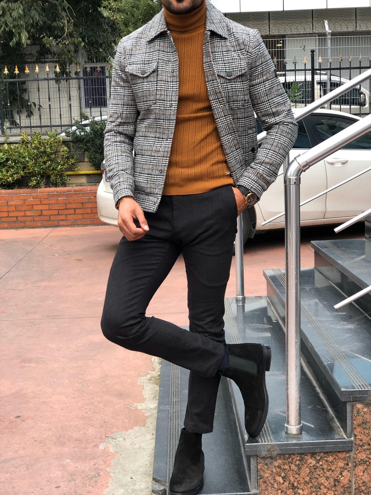 Alonso Slim-Fit Wool Plaid Coat Black-baagr.myshopify.com-Jacket-BOJONI