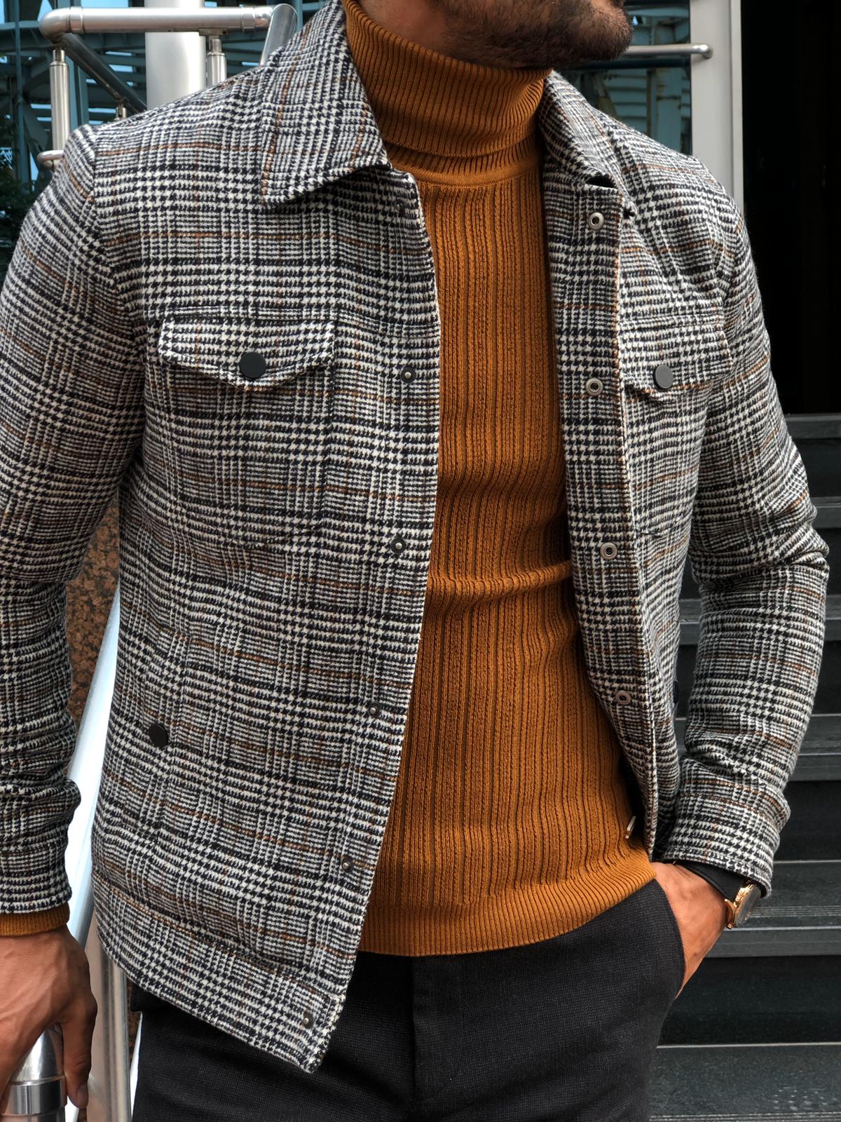 Alonso Slim-Fit Wool Plaid Coat Black-baagr.myshopify.com-Jacket-BOJONI