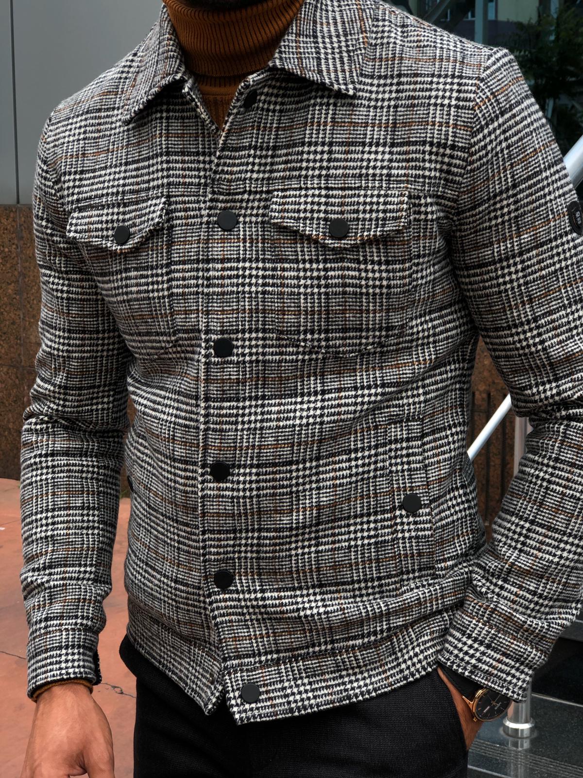 Alonso Slim-Fit Wool Plaid Coat Black-baagr.myshopify.com-Jacket-BOJONI