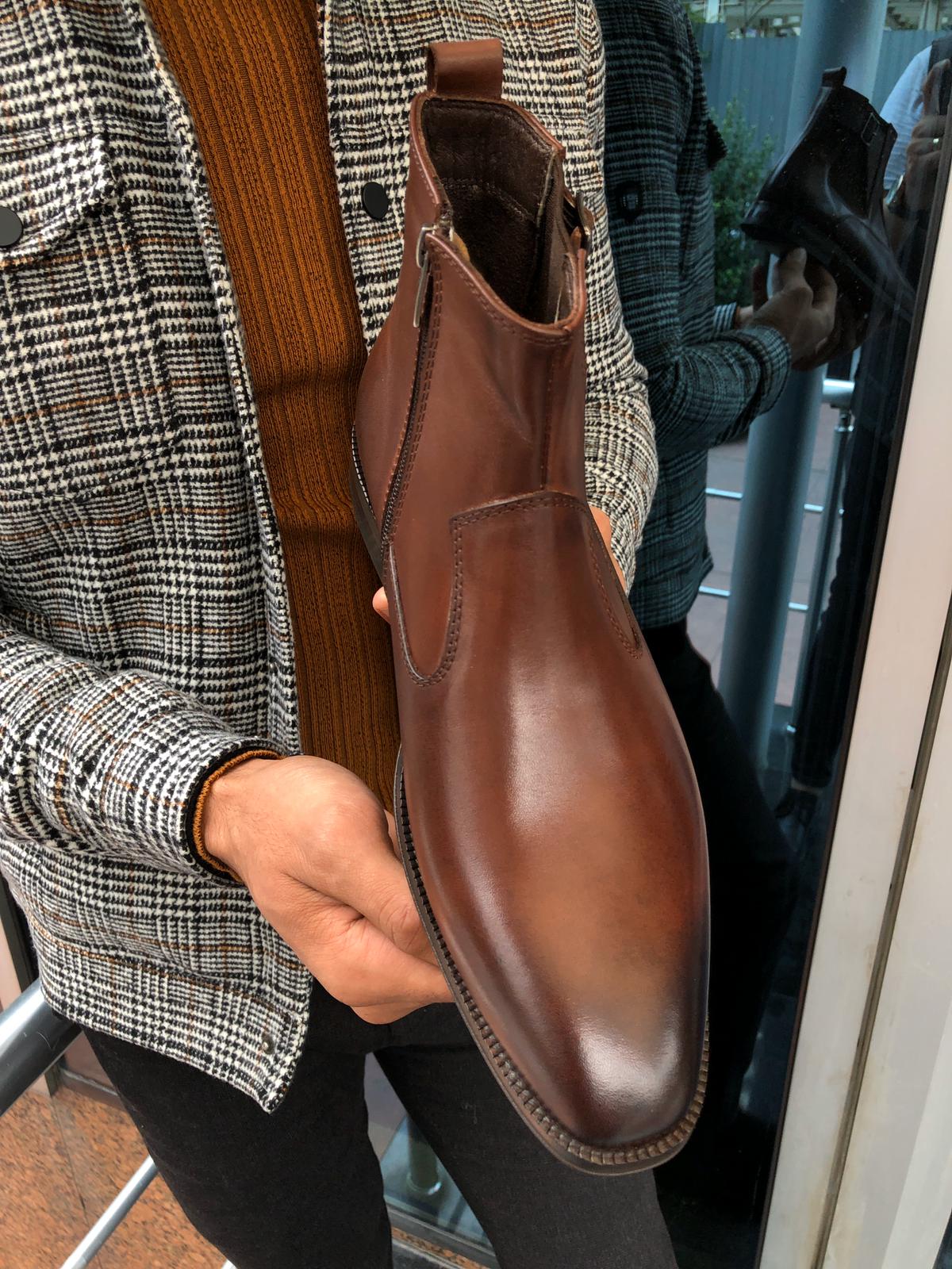 Chelsea Buckle Detail With Classic Leather Boots Brown-baagr.myshopify.com-shoes2-BOJONI